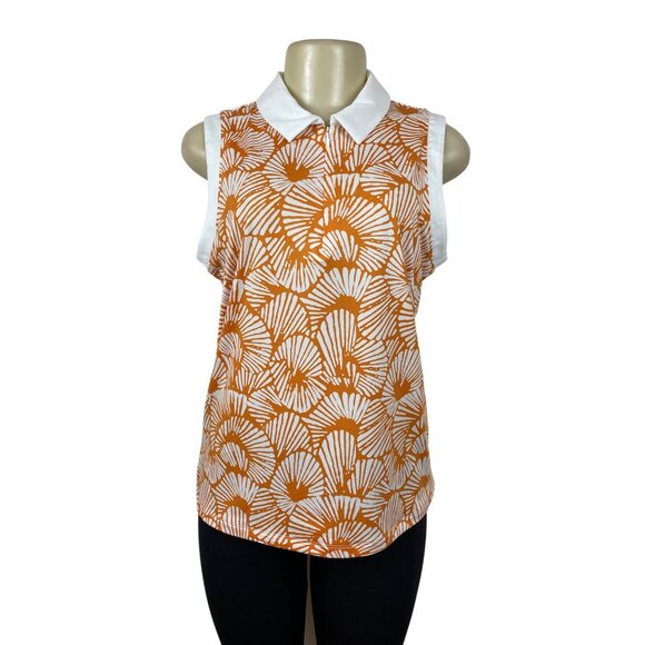Tommy Bahama Golf Womens Sleeveless Polo Shirt Orange & White Shell Size L- New - Picture 1 of 8